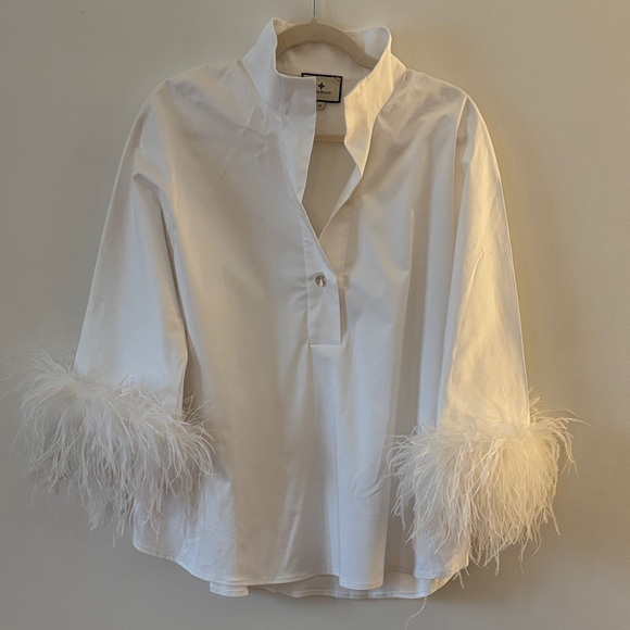 TUCKERNUCK White Feather Willow Blouse Women's size Medium - Picture 7 of 11